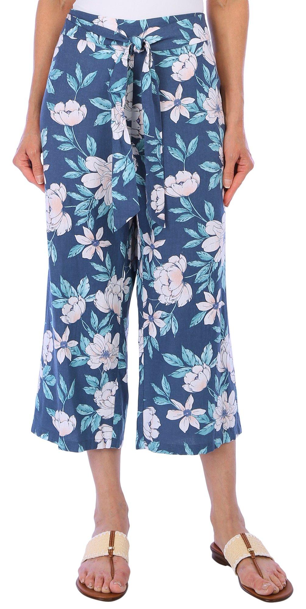 Blue Sol Womens Floral Linen Crop Pants