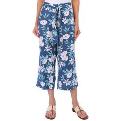 Womens Floral Linen Crop Pants
