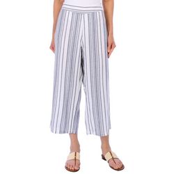 Blue Sol Womens Stripe Print Linen Crop Length Pants