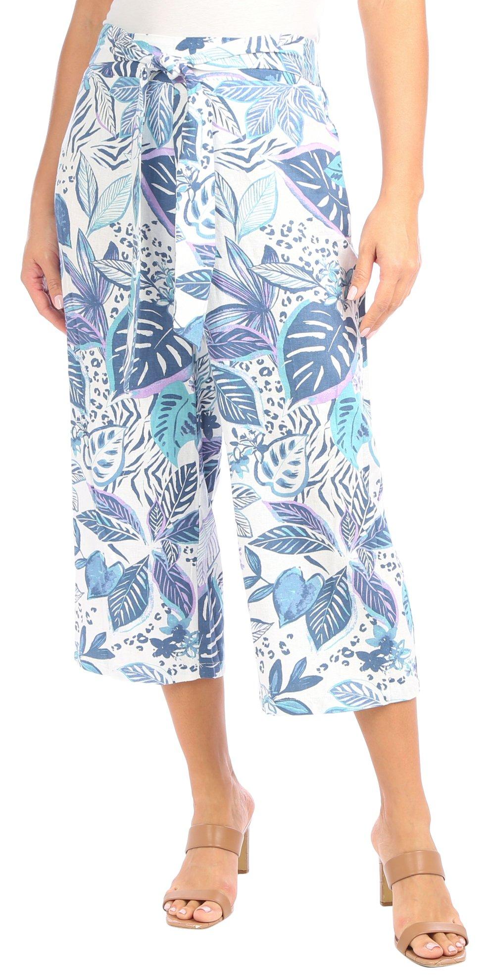 Blue Sol Womens Floral Linen Crop Length Pants