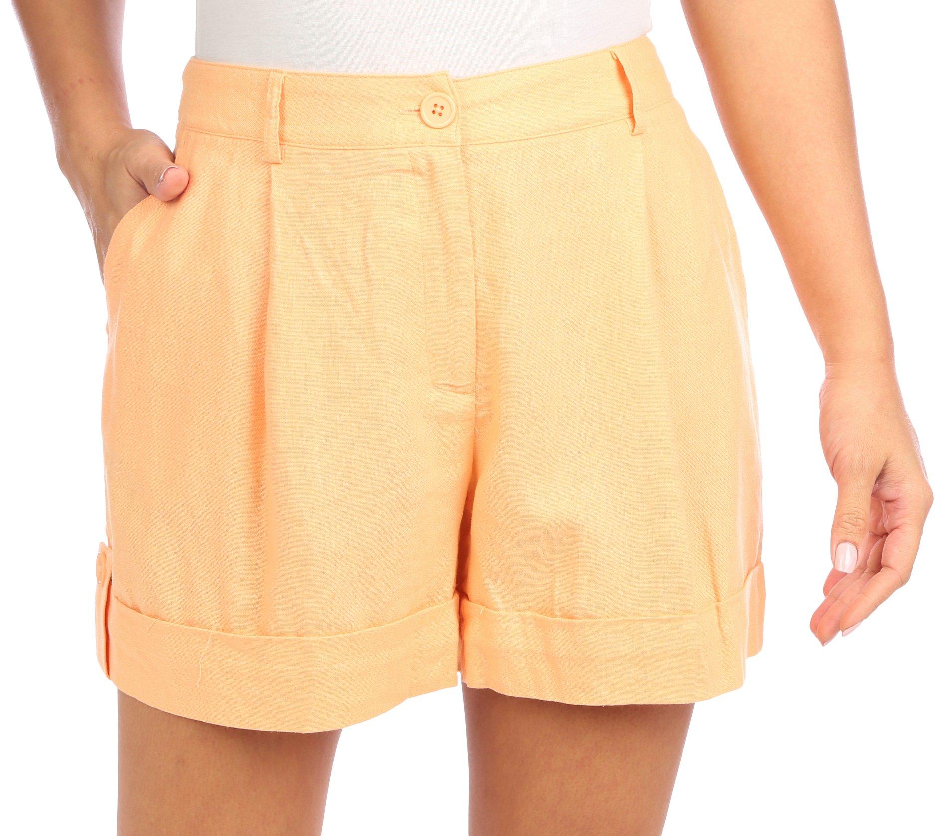 Blue Sol Womens Buttoned 5in Linen Shorts