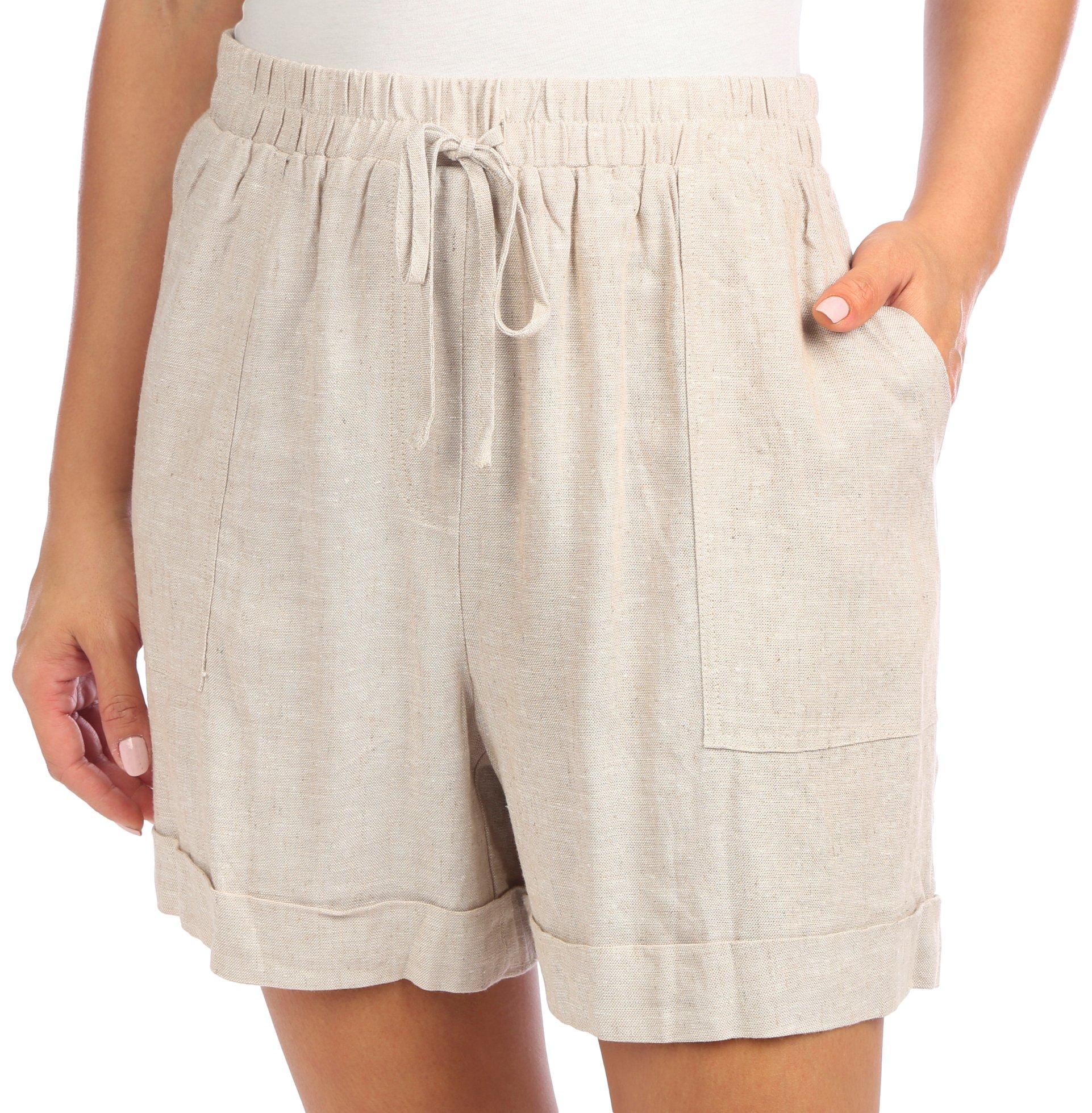 Womens Solid Drawstring Linen Shorts