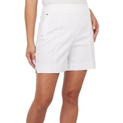 Womens Solid Pull On Flat Front Shorts