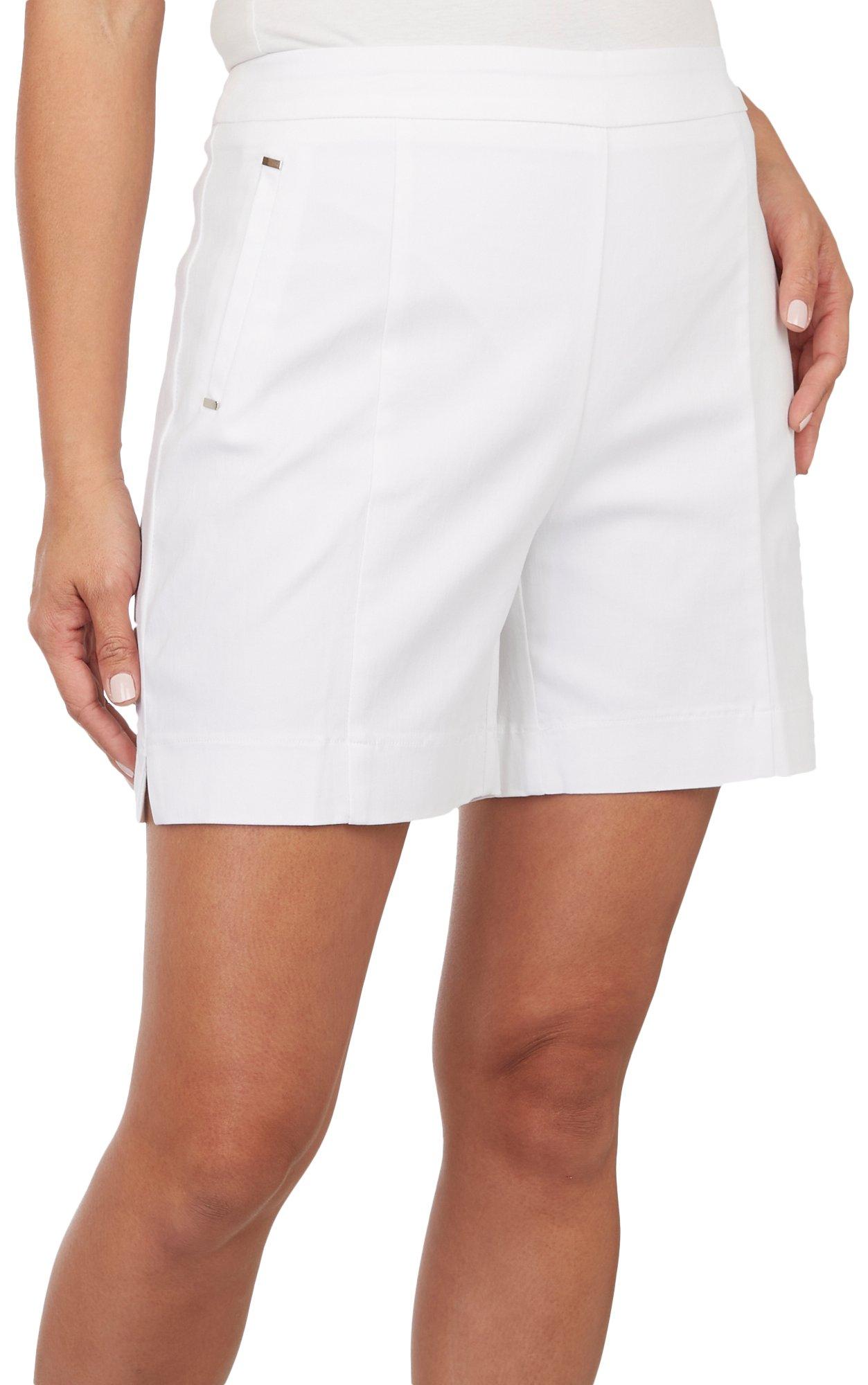 Womens Solid Pull On Flat Front Shorts