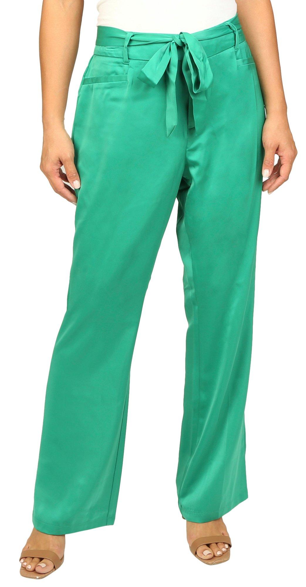 Blue Sol Womens Solid Satin Flare Trouser Pants