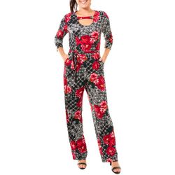 NY Collection Womens Floral Patchwork Cut-Out Jump