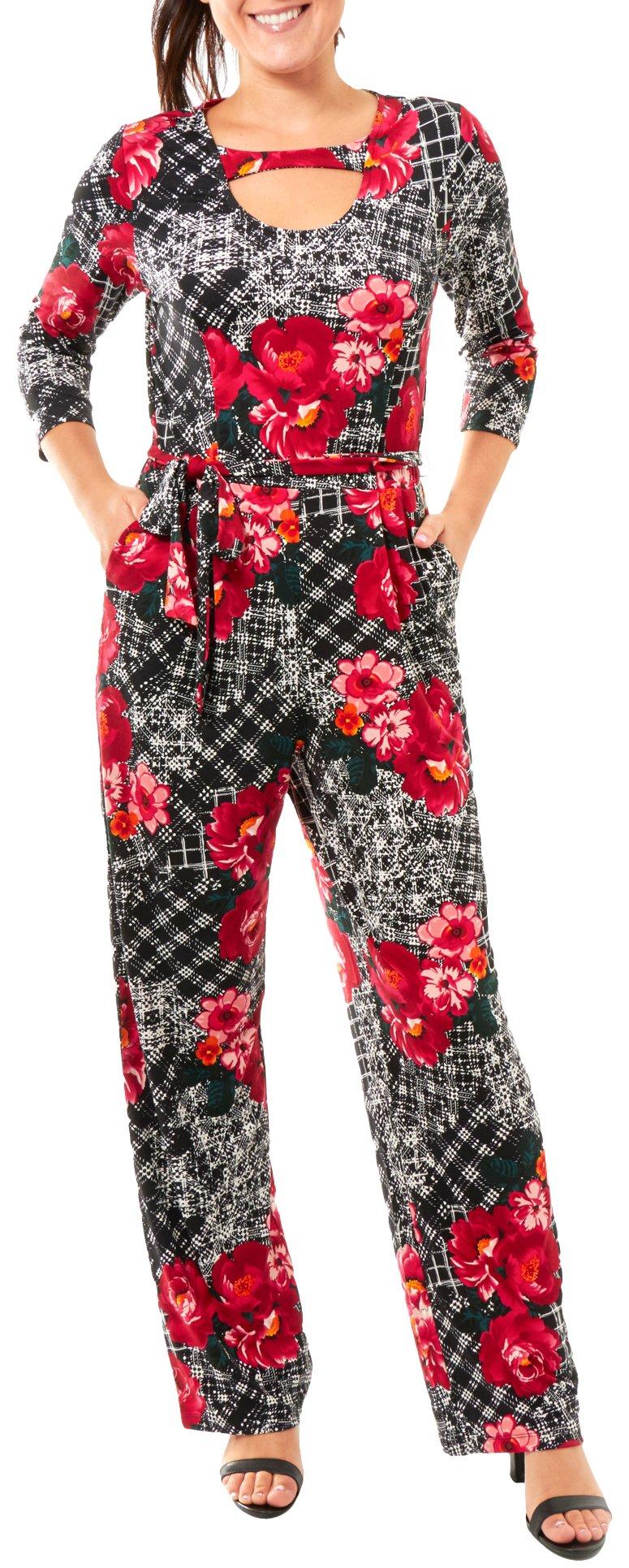 Womens Floral Patchwork Cut-Out Jump