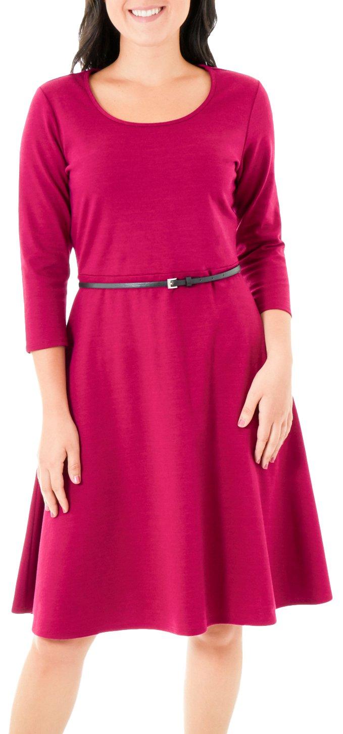 Womens Belted Fit and Flare Dress