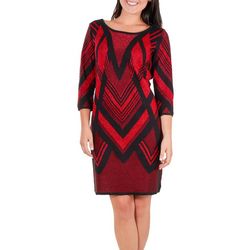 NY Collection Womens Chevron Jacquard Sweater Dress