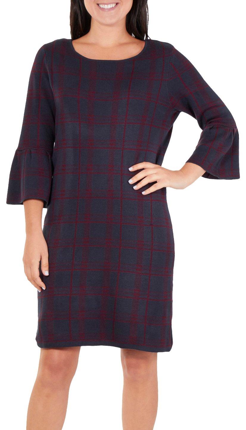 Womens Plaid Bell Sleeve Dress