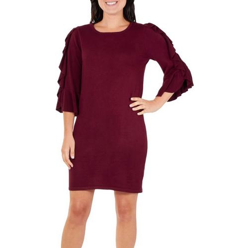 NY Collection Womens Cascading Ruffle Sweater Dress