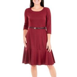Womens Belted Plaid Flare Dress