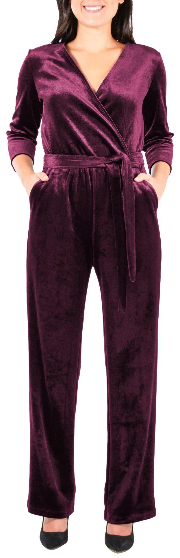 NY Collection Petite Faux Wrap Velvet Jumpsuit | Bealls Florida