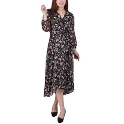 NY Collection Women's Long Sleeve Hi Lo Chiffon Maxi Dress