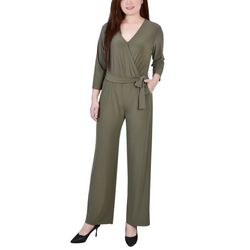 NY Collection Petite 3/4 Sleeve Belted Jumpsuit
