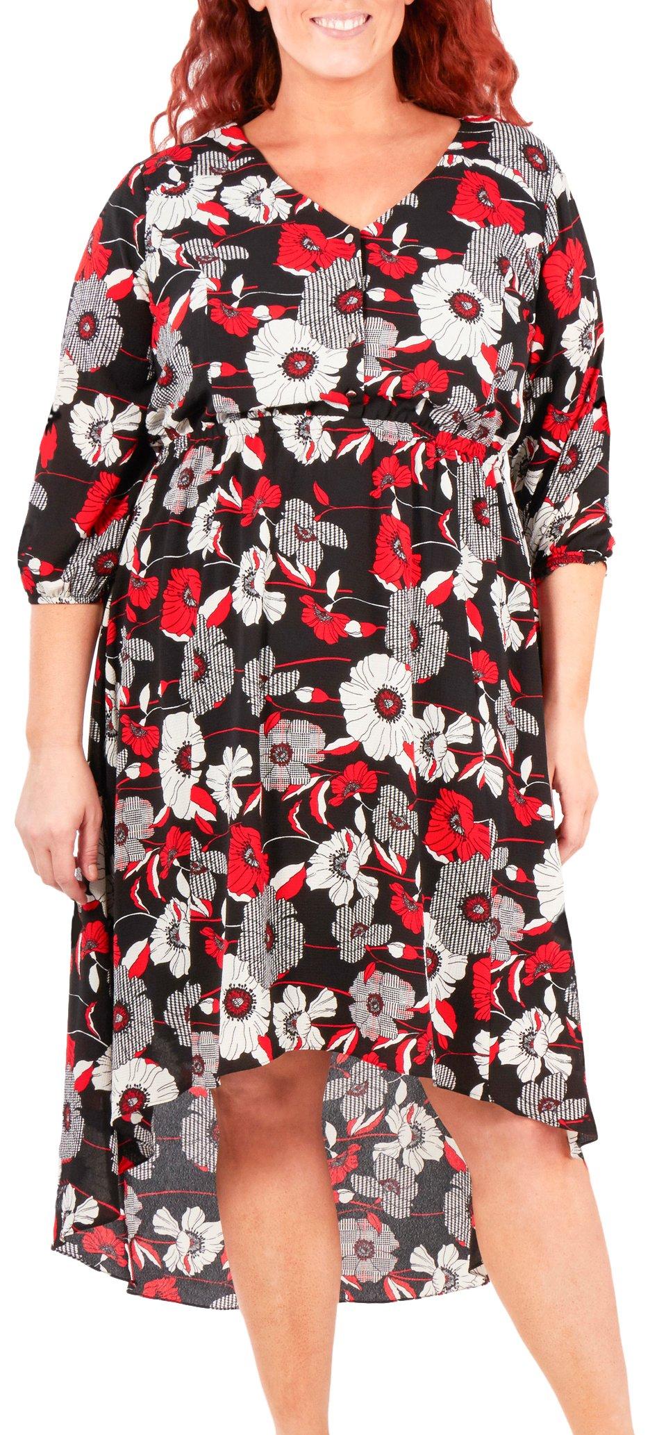 Plus Floral Printed High Low V-Neck Dress