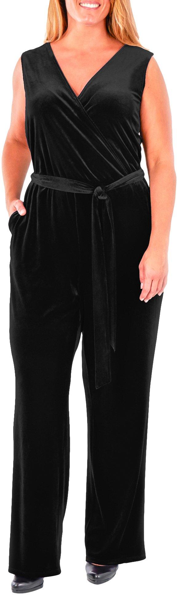 NY Collection Plus Sleeveless Faux Wrap Velvet Jumpsuit