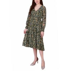 Women's Long Sleeve Clip Dot Chiffon Dress