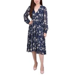 NY Collection Women's Long Sleeve Clip Dot Chiffon Dress