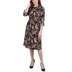 NY Collection Womens 3/4 Roll Tab Sleeve Shirtdress