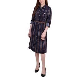 NY Collection Women's 3/4 Roll Tab Sleeve Shirtdress