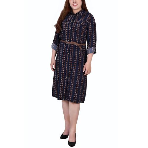 NY Collection Plus 3/4 Roll Tab Sleeve Shirtdress