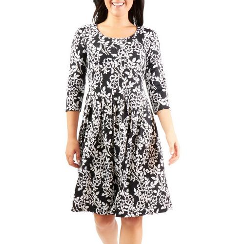 NY Collection Womens Floral Pleated Flared Dress