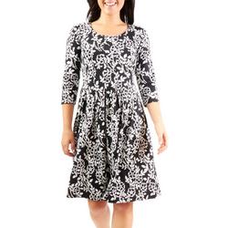 Womens Floral Pleated Flared Dress