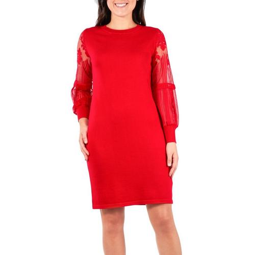 NY Collection Womens Lace Knit Balloon Dress