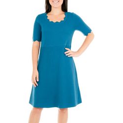 NY Collection Womens Scalloped Sweater Dress