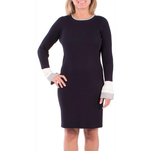 NY Collection Womens Colorblock Bell Sleeve Sweater Dress