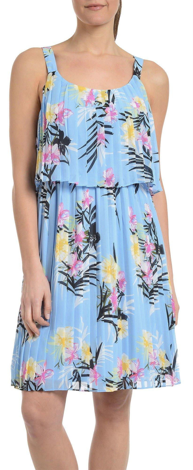 Womens Floral Popover Pleated Dress