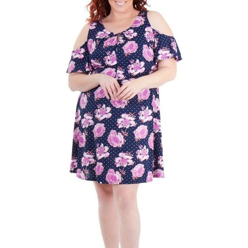 NY Collection Plus Floral Cold Shoulder Pleated Dress