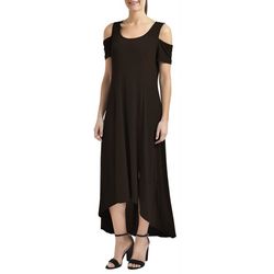NY Collection Womens Solid Cold Shoulder Maxi Dress