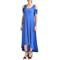 NY Collection Womens Solid Cold Shoulder Maxi Dress