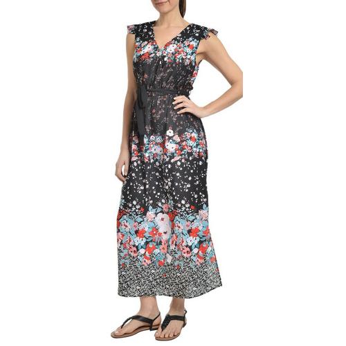 NY Collection Womens Floral Flutter Sleeve Maxi Dress