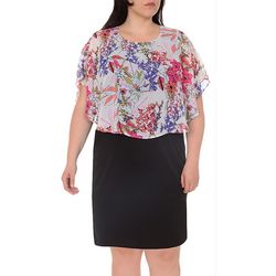 NY Collection Plus Floral Poncho Shift Dress