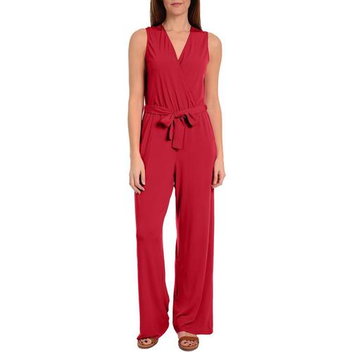 NY Collection Petite Belted Sleeveless Solid Jumpsuit