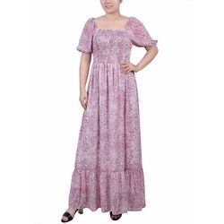 NY Collection Petite Short Sleeve Smocked Maxi Dress