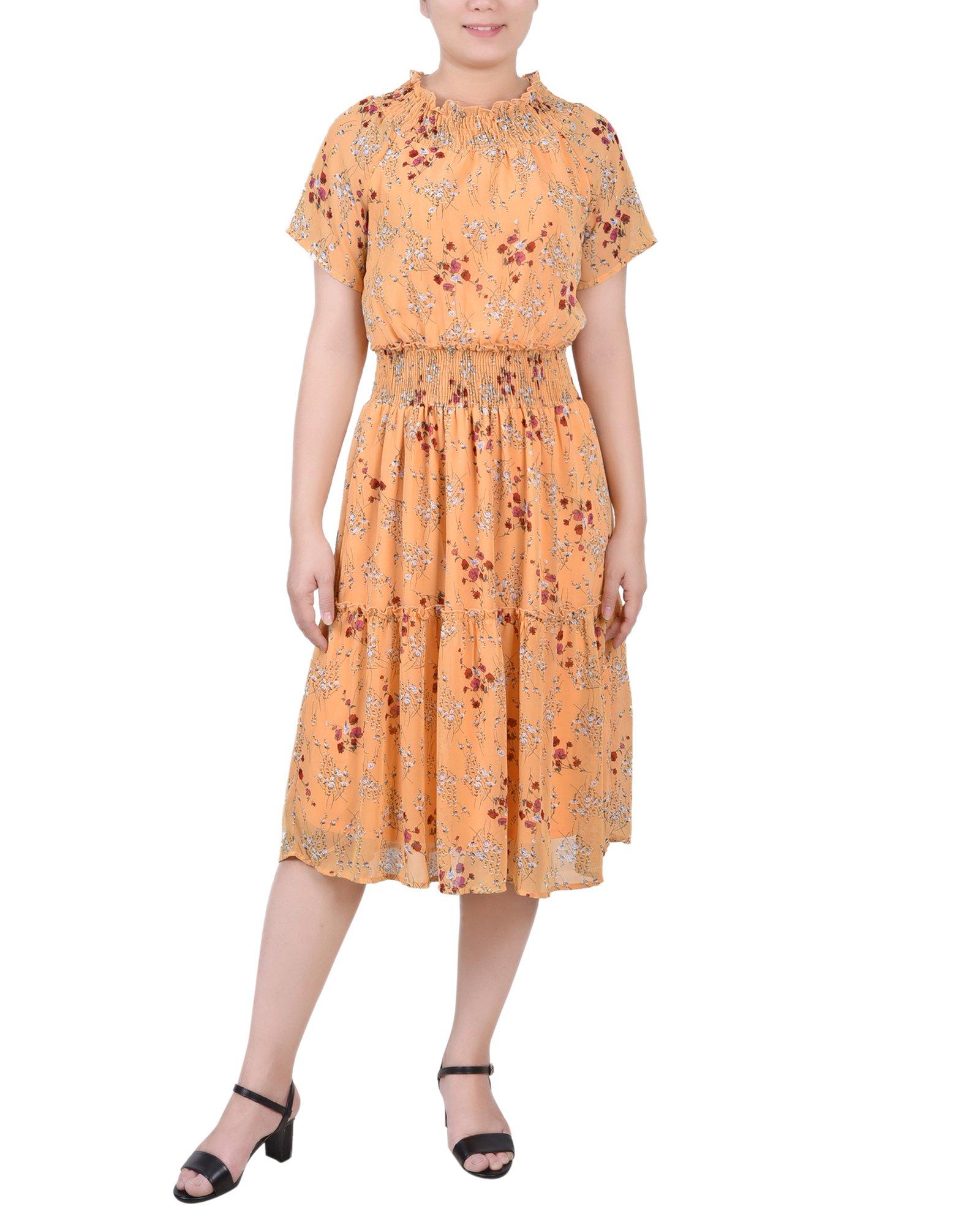 NY Collection Petite Short Sleeve Smocked Waist Dress