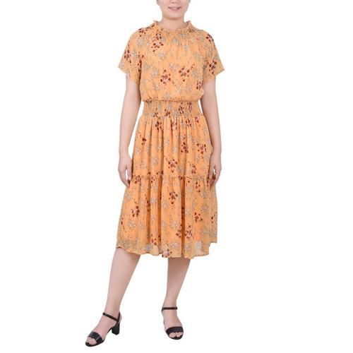 NY Collection Petite Short Sleeve Smocked Waist Dress