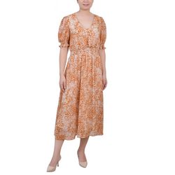 NY Collection Womens Missy Short Puff Sleeve Chiffon Dress