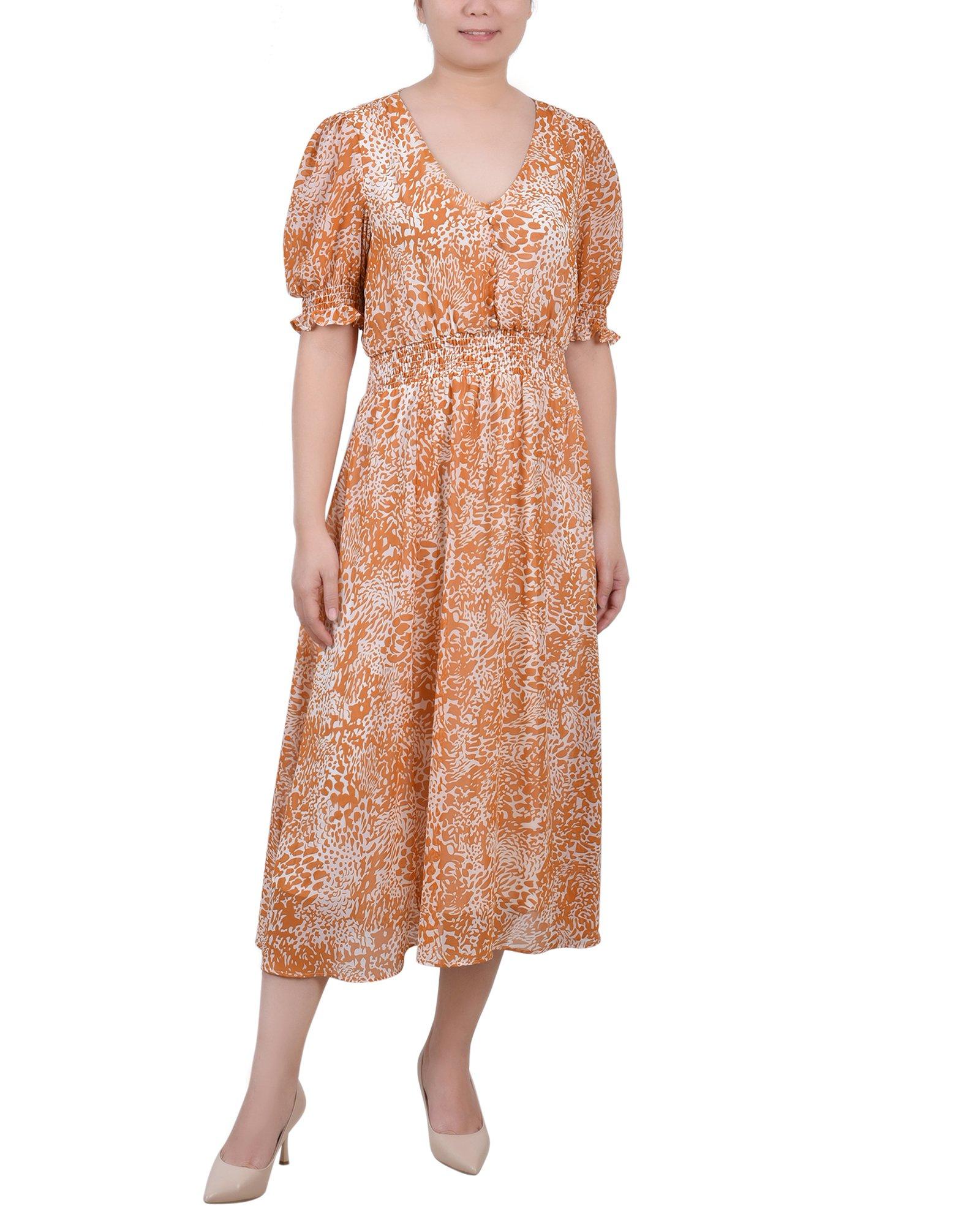 NY Collection Petite Short Puff Sleeve Chiffon Dress
