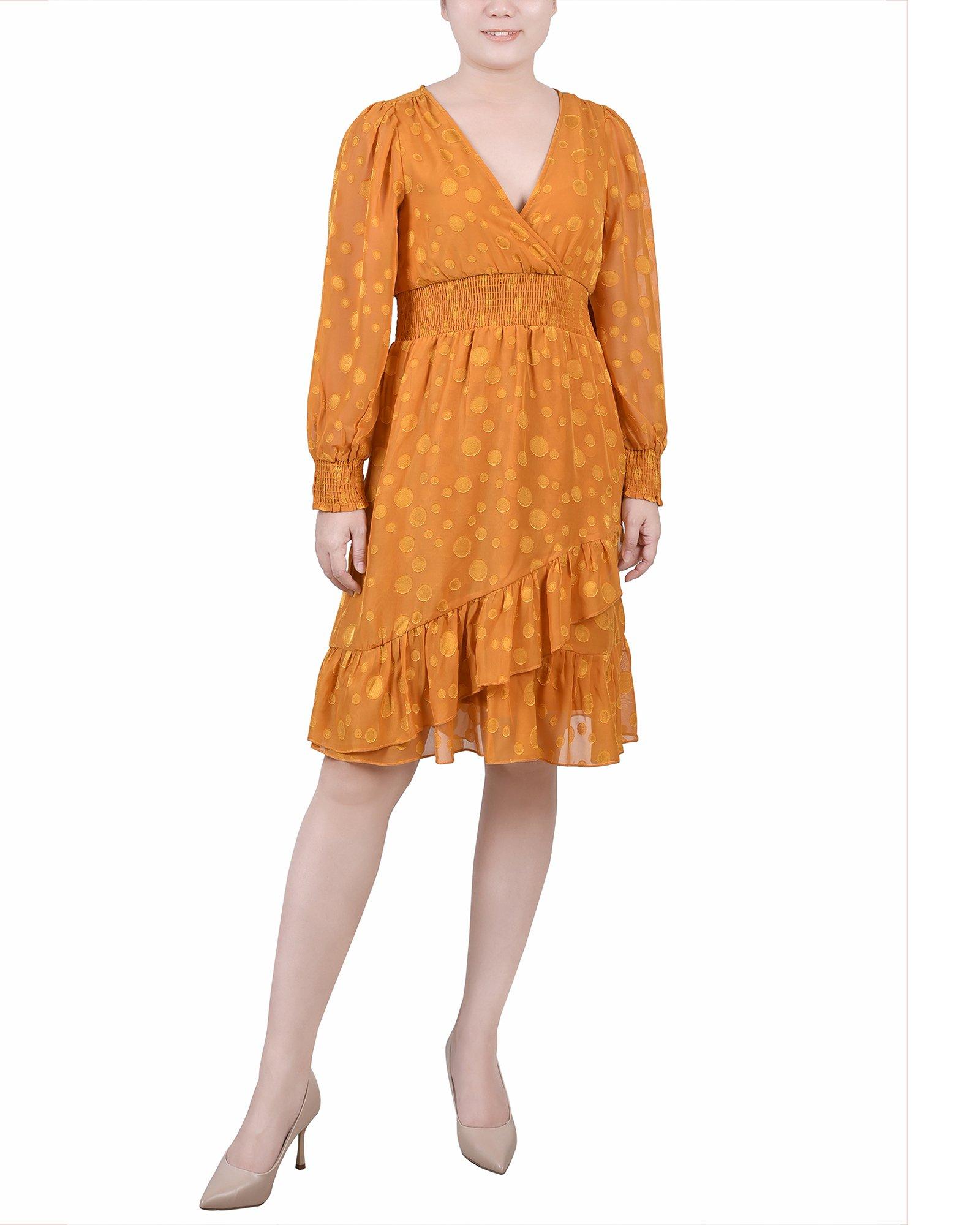 NY Collection Petite Long Sleeve Smocked Waist Dress