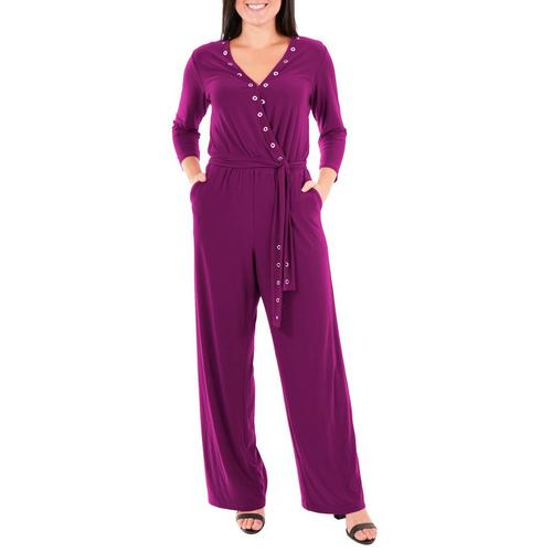 NY Collection Womens Grommet Wide Leg Jumpsuit