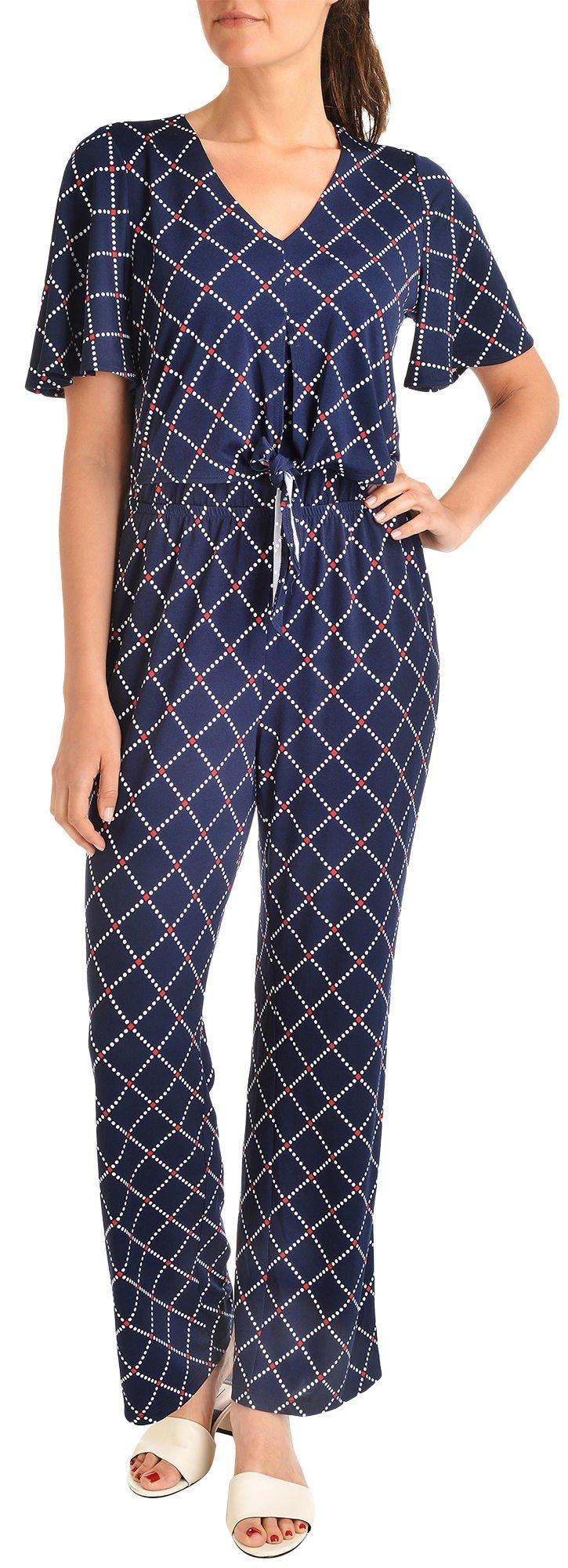 NY Collection Womens Geometric Tie Front Jumpsuit