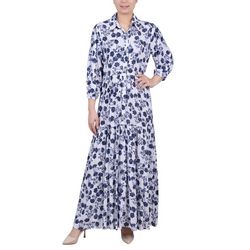 NY Collectio Petite 3/4 Sleeve Crinkle Tiered Maxi Dress