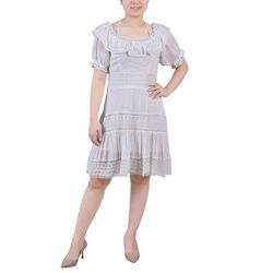 NY Collection Petite Short Sleeve Ruffle Neck Dress