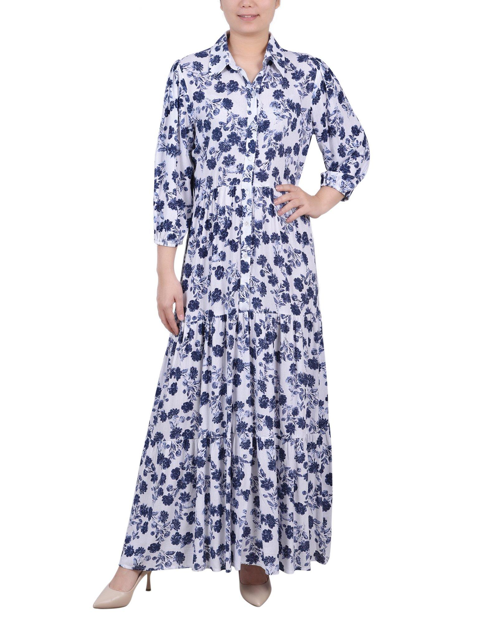 Missy 3/4 Sleeve Crinkle Tiered Maxi Dress