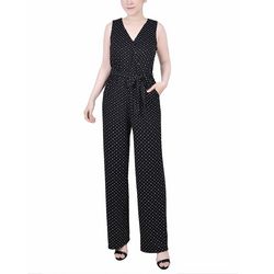 NY Collection Womens Petite Sleeveless Belted Jumpsuit